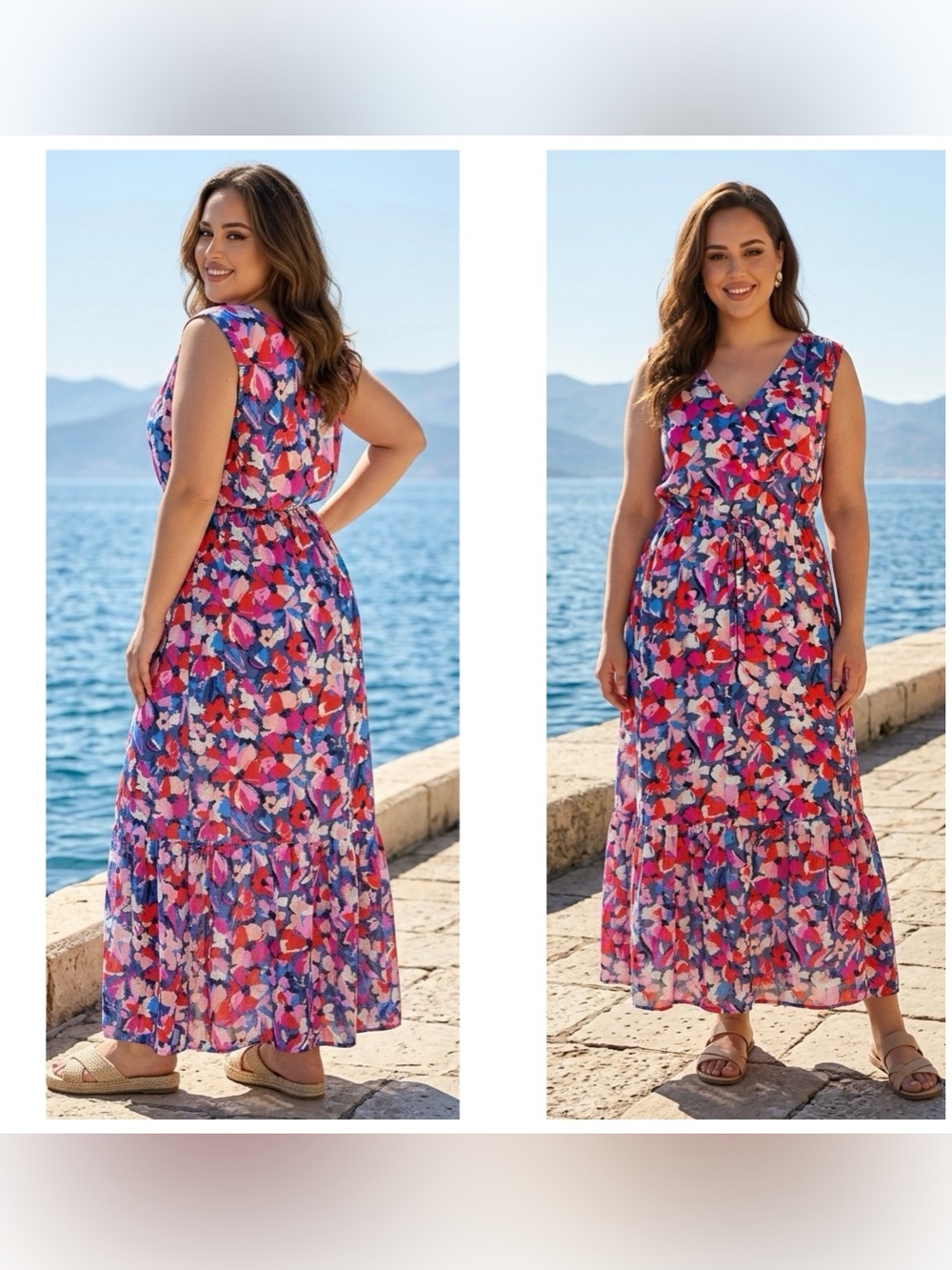 Sonoma Women Sz XXL Floral Cinch stretch waist V neck Maxi Dress Multicolor NWT